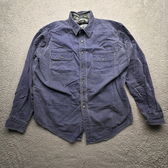Vintage 90s LL Bean Flannel Lined Chambray Button Long Sleeve Shirt Mens Large - Picture 1 of 12